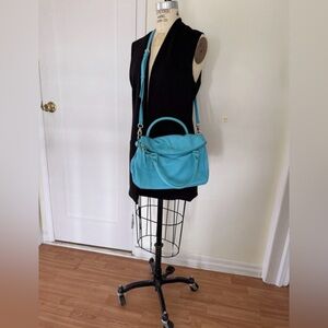 $348 orginal Kate Spade Turquoise Satchel Crossbody Bag Lt gold hardware